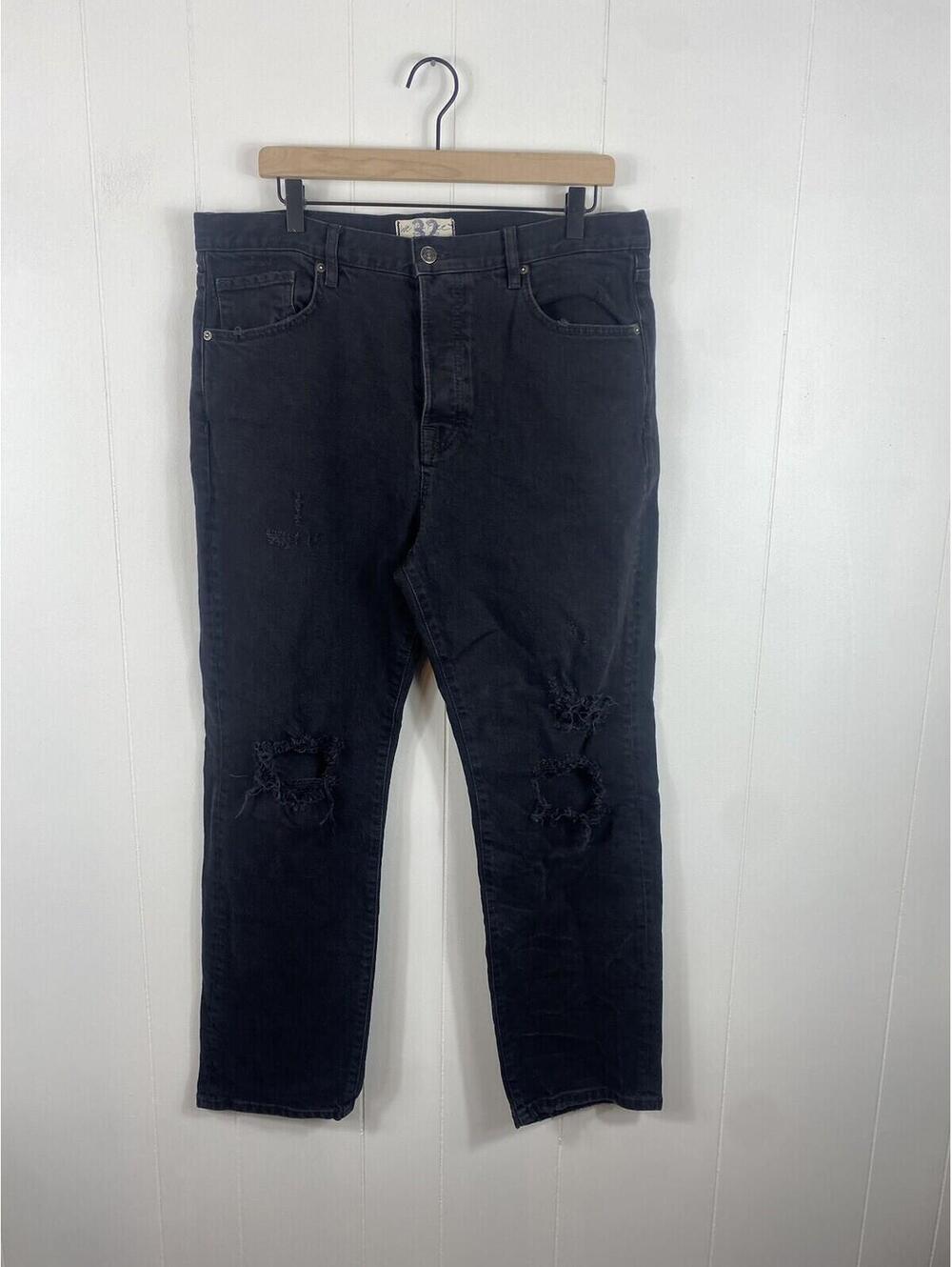Woman's We the Free Black Goth Grunge Sz 32 Distressed Button Fly Jeans Straight